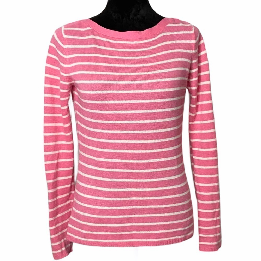 Peck & Peck cashmere long sleeve pink white stripe sweater size small